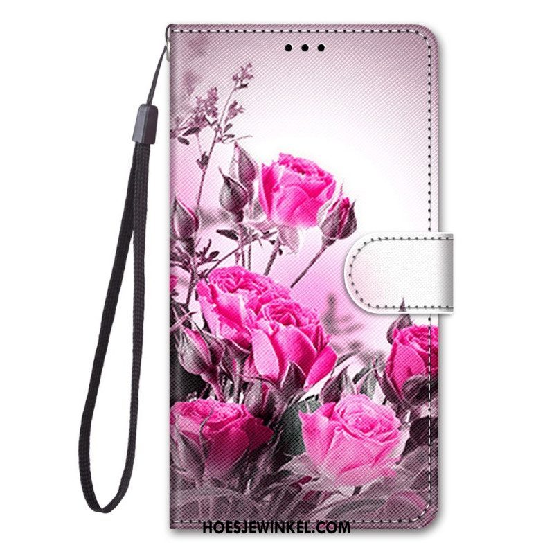 Leren Hoesje voor Xiaomi 12 / 12X Met Ketting Strakke Bloemen