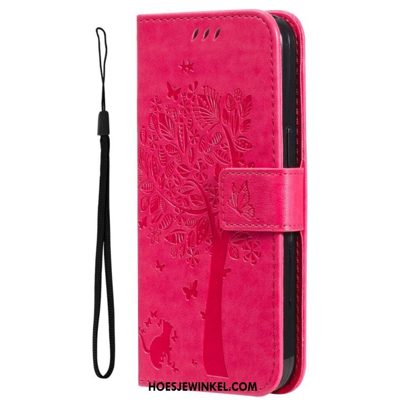 Leren Hoesje voor Xiaomi 12T / 12T Pro Met Ketting Kat Onder De String Tree