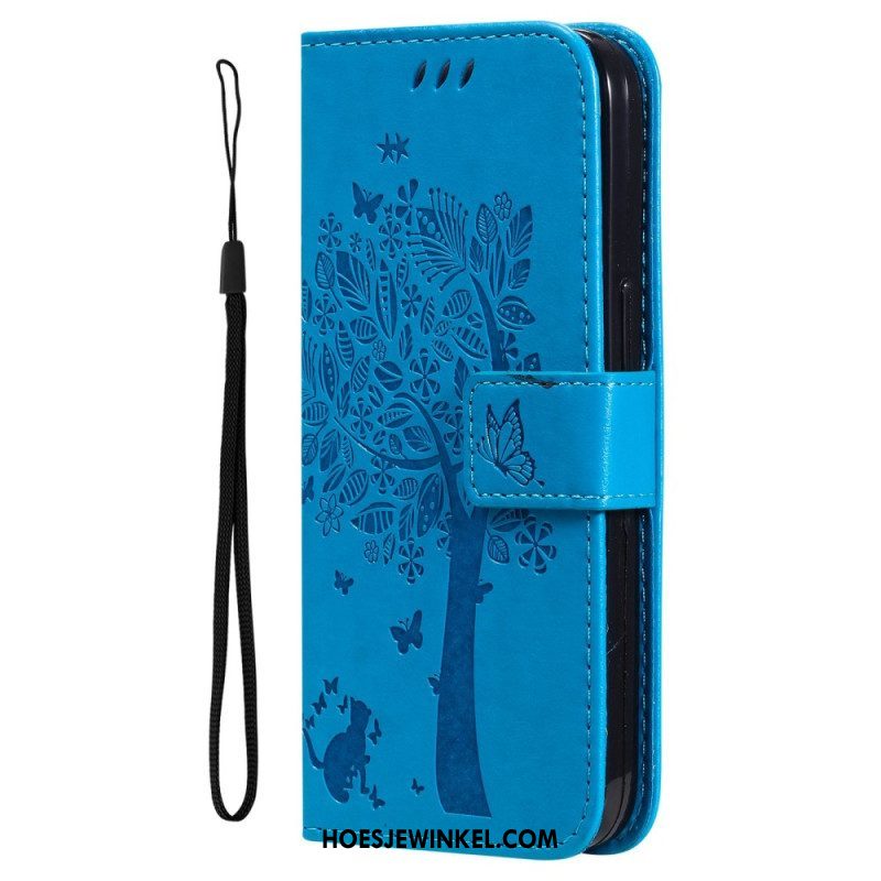 Leren Hoesje voor Xiaomi 12T / 12T Pro Met Ketting Kat Onder De String Tree