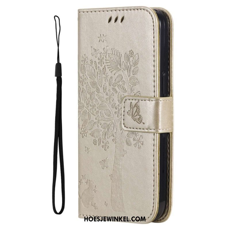 Leren Hoesje voor Xiaomi 12T / 12T Pro Met Ketting Kat Onder De String Tree