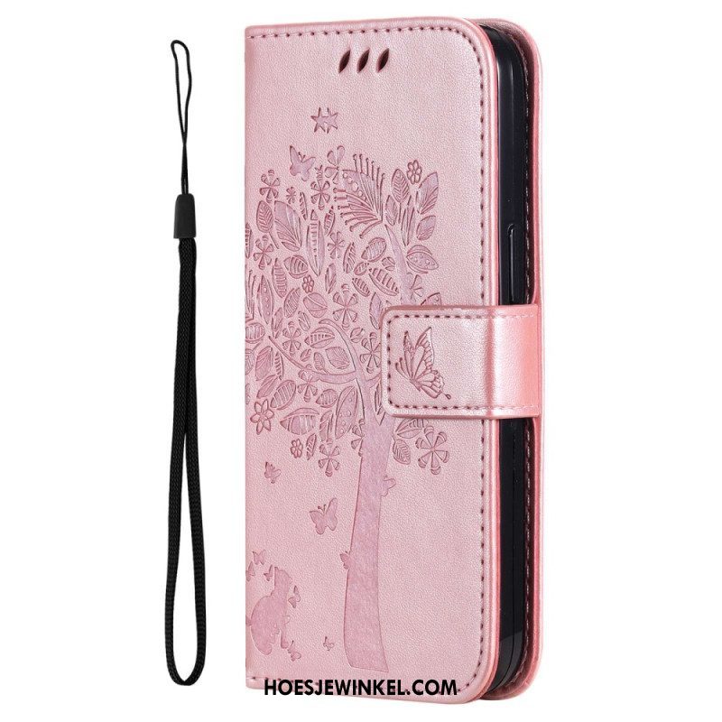 Leren Hoesje voor Xiaomi 12T / 12T Pro Met Ketting Kat Onder De String Tree