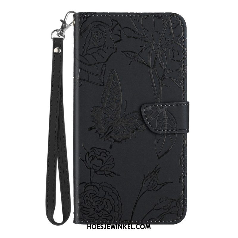 Leren Hoesje voor Xiaomi 13 Lite Vlinders En Lanyard