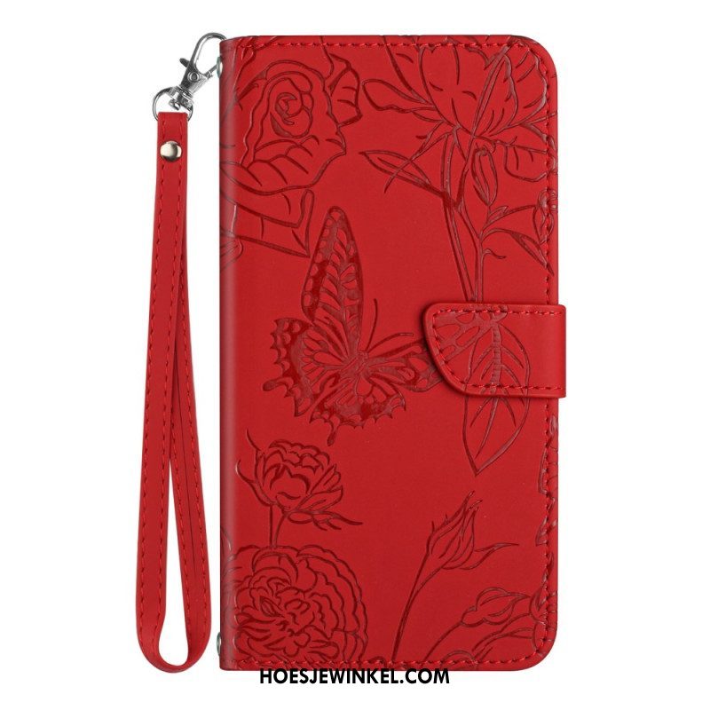 Leren Hoesje voor Xiaomi 13 Lite Vlinders En Lanyard