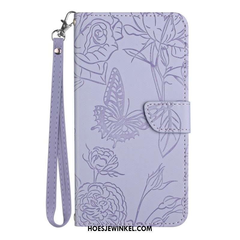 Leren Hoesje voor Xiaomi 13 Vlinders En Lanyard