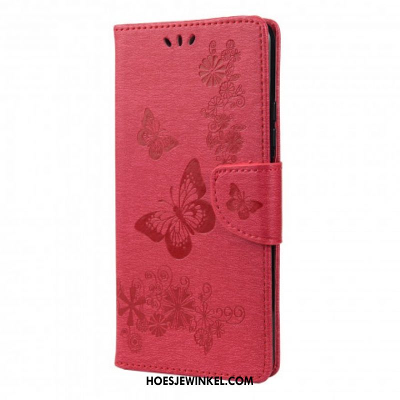 Leren Hoesje voor Xiaomi Redmi Note 10 / 10S Alleen Vlinders Met Lanyard