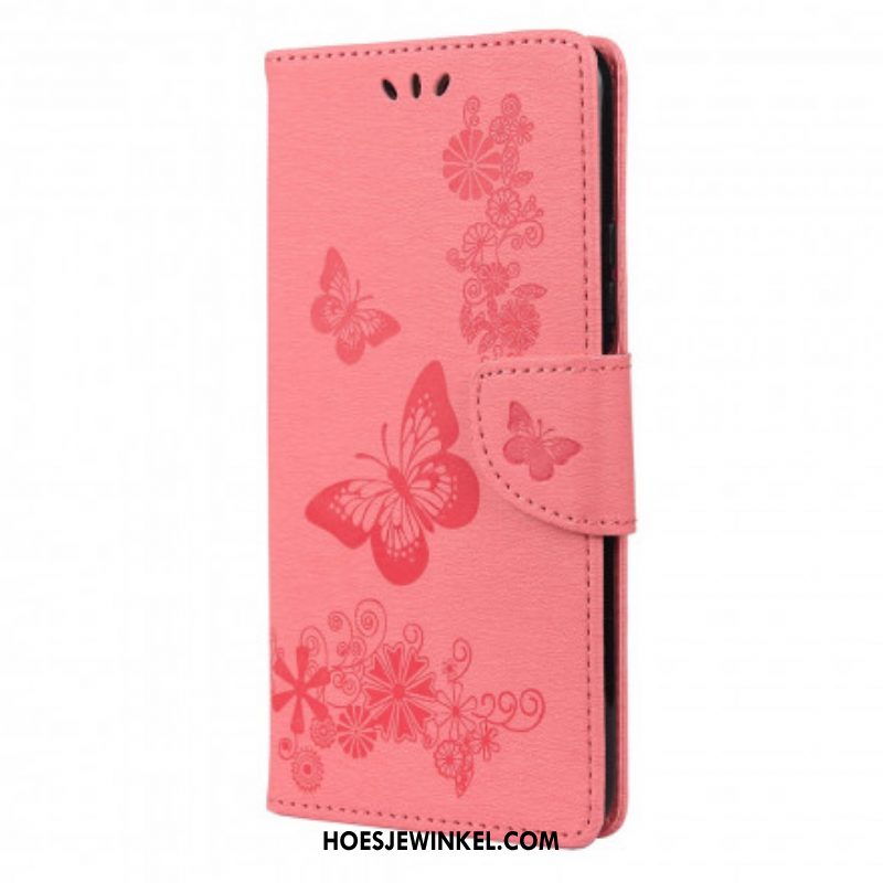 Leren Hoesje voor Xiaomi Redmi Note 10 / 10S Alleen Vlinders Met Lanyard