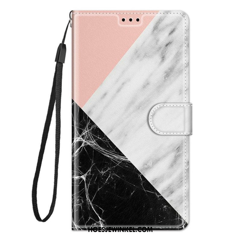 Leren Hoesje voor Xiaomi Redmi Note 10 Pro Marmer Met Lanyard