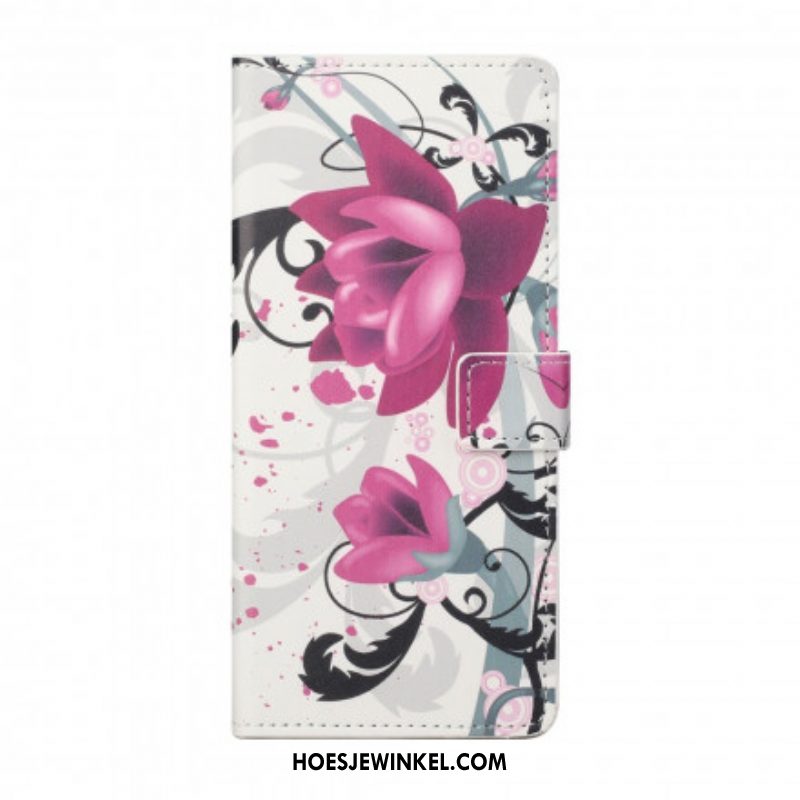 Leren Hoesje voor Xiaomi Redmi Note 10 Pro Tropische Bloemen