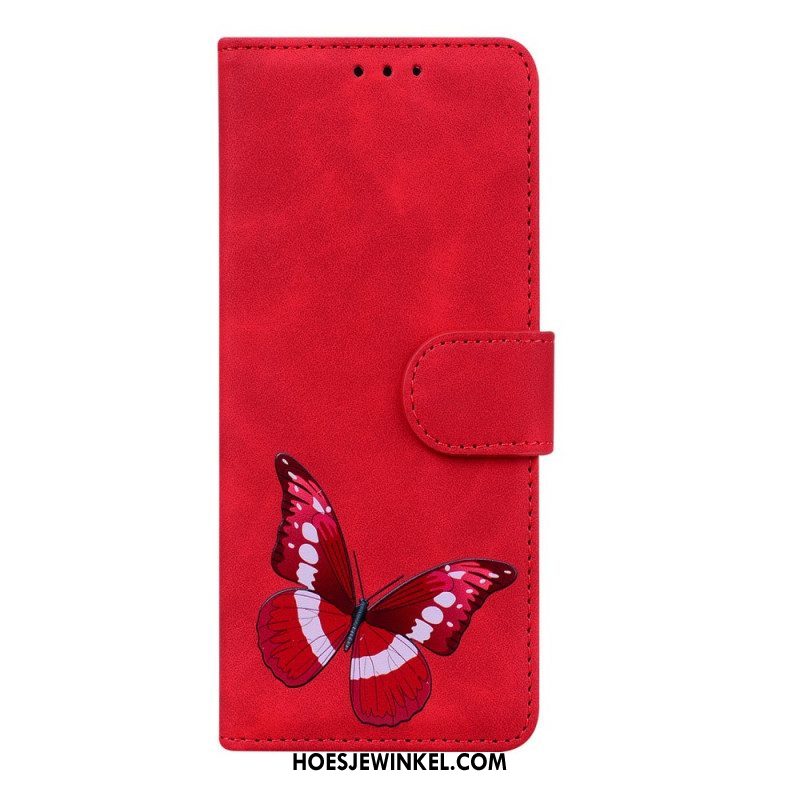 Leren Hoesje voor Xiaomi Redmi Note 11 Pro / 11 Pro 5G Huid-aanraking Vlinder