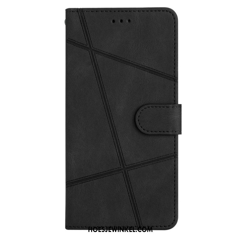 Leren Hoesje voor Xiaomi Redmi Note 12 4G Met Ketting Bandjes Geometrisch