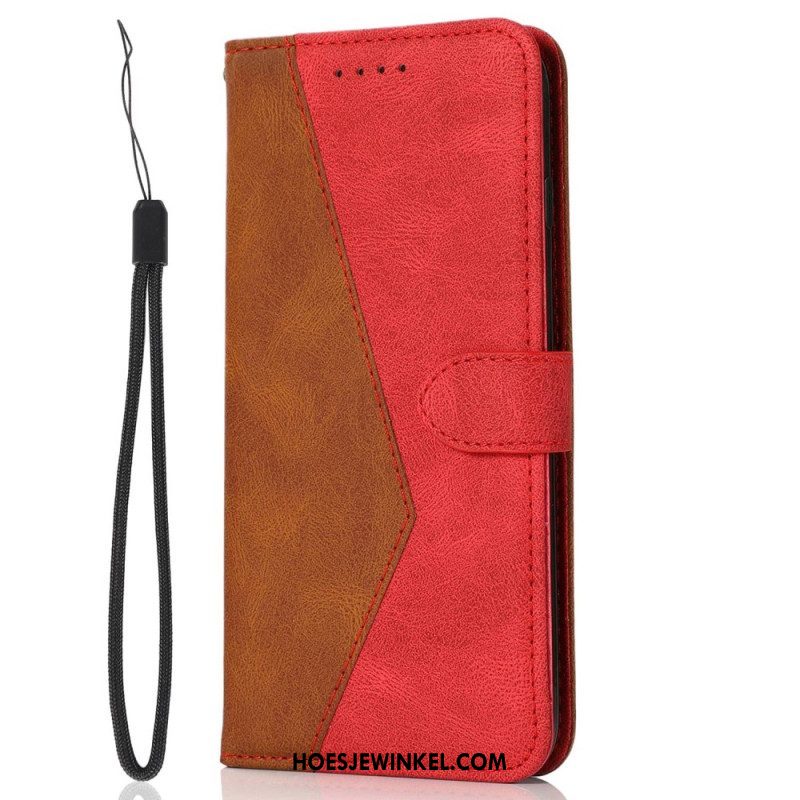 Leren Hoesje voor Xiaomi Redmi Note 12 5G Met Ketting Tweekleurige Riem