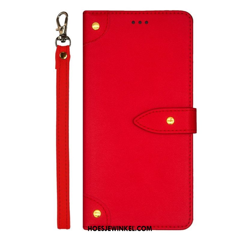 Leren Hoesje voor Xiaomi Redmi Note 12 Pro Klinknagels En Lanyard