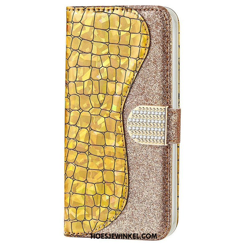 Leren Hoesje voor iPhone 13 Pro Max Krokodil Diamanten