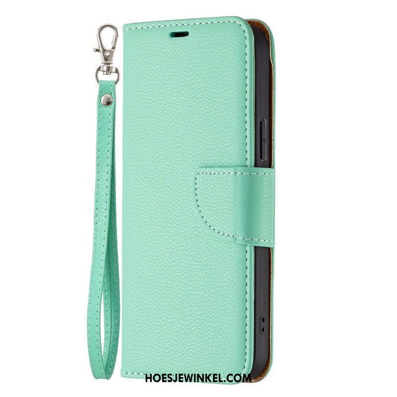 Leren Hoesje voor iPhone 13 Pro Max Met Ketting Gekleurde Lychee Leren Bandjes Met Leereffect