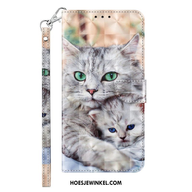 Leren Hoesje voor iPhone 14 Met Ketting Alleen Stringkatten