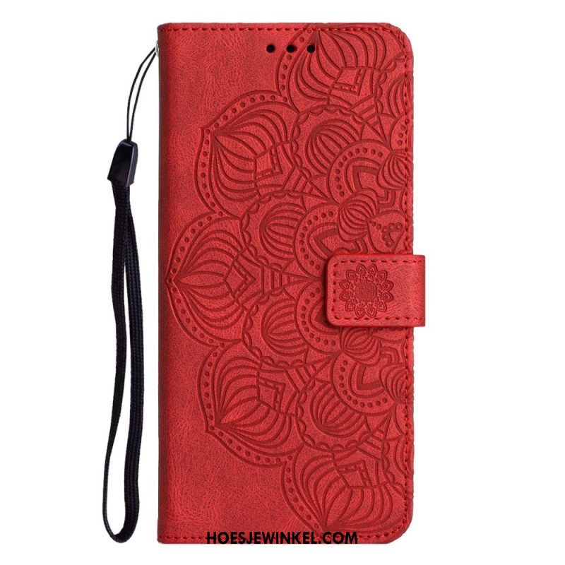 Leren Hoesje voor iPhone 14 Met Ketting Strakke Mandala