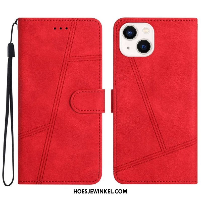 Leren Hoesje voor iPhone 14 Plus Met Ketting Strappy Met Geometrisch Stiksel In Leereffect