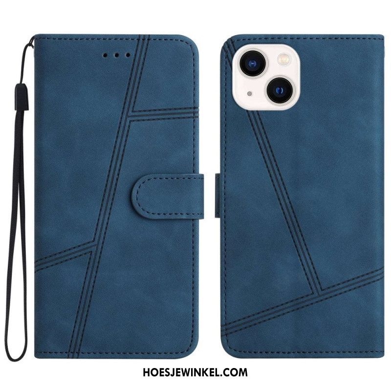 Leren Hoesje voor iPhone 14 Plus Met Ketting Strappy Met Geometrisch Stiksel In Leereffect