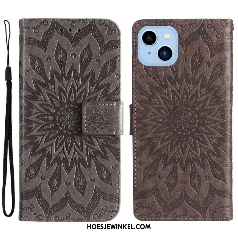 Leren Hoesje voor iPhone 14 Plus Zonnebloem