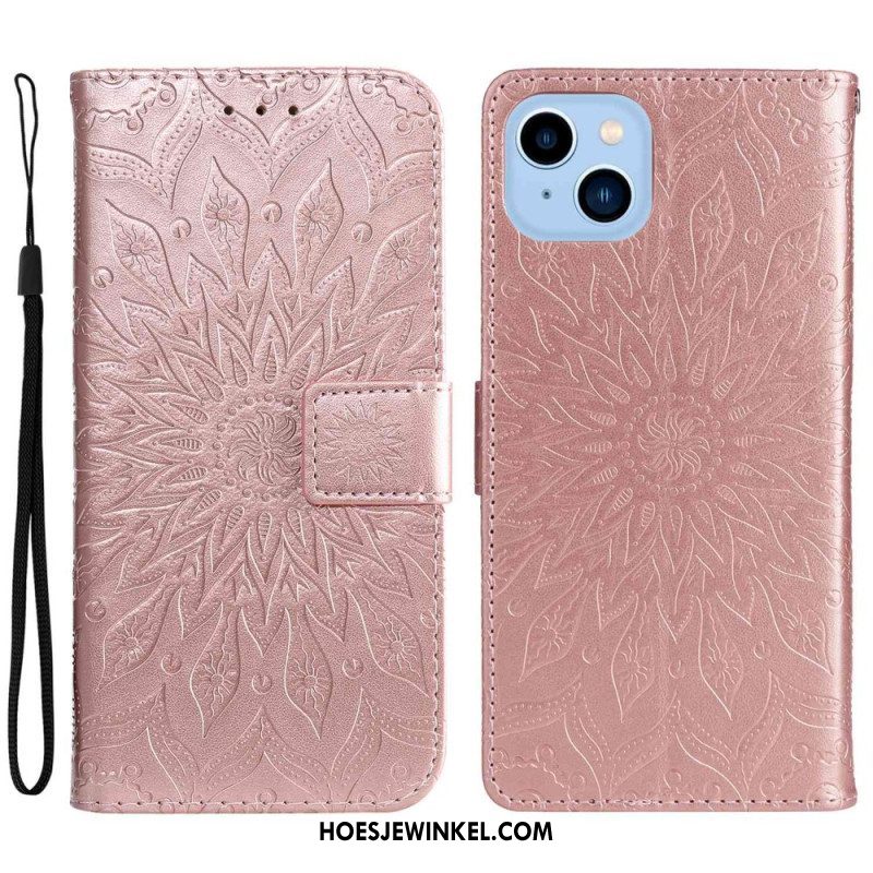 Leren Hoesje voor iPhone 14 Plus Zonnebloem