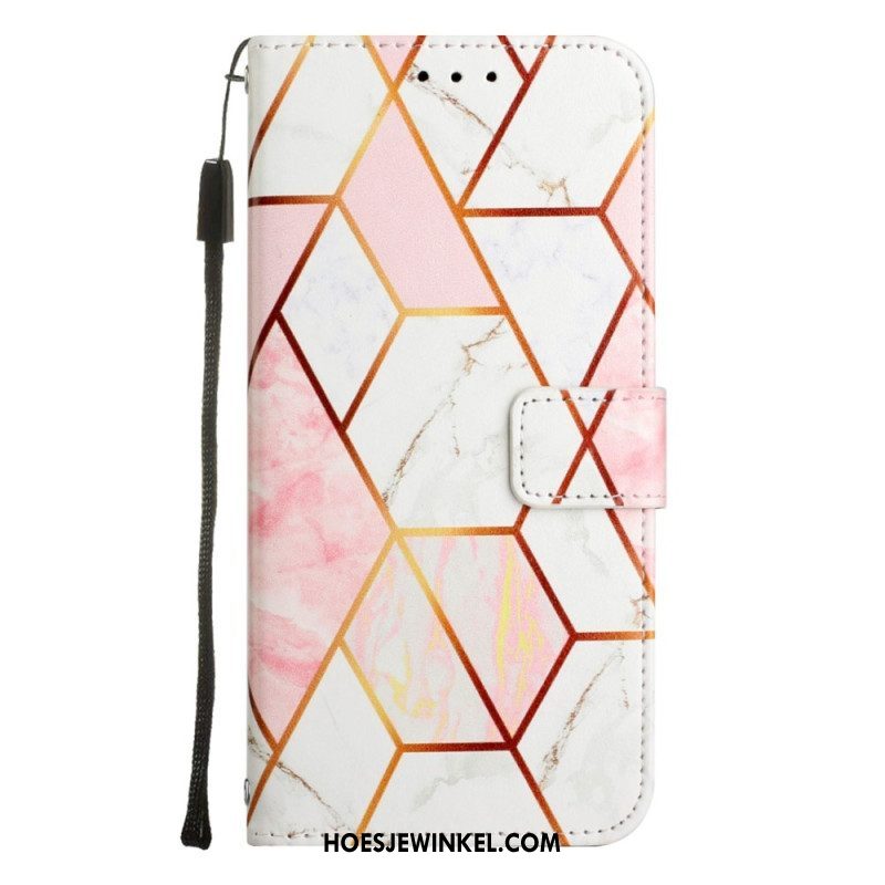 Leren Hoesje voor iPhone 14 Pro Max Met Ketting Marmer Strippen