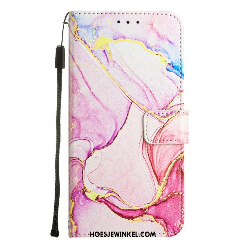 Leren Hoesje voor iPhone 14 Pro Max Met Ketting Marmer Strippen