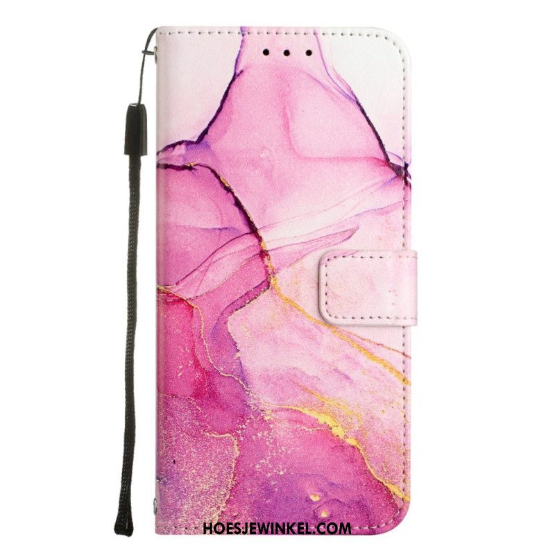 Leren Hoesje voor iPhone 14 Pro Max Met Ketting Marmer Strippen