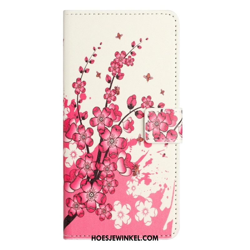 Leren Hoesje voor iPhone 15 Plus Tropische Bloemen