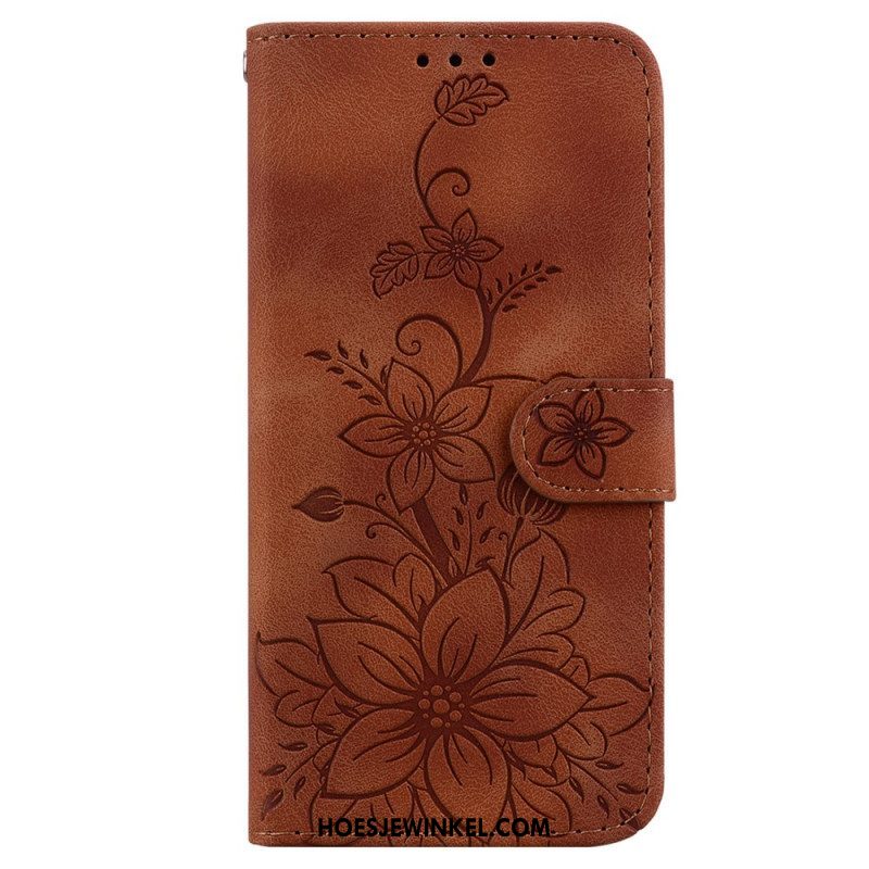 Leren Hoesje voor iPhone 15 Pro Max Met Ketting Bloemenband