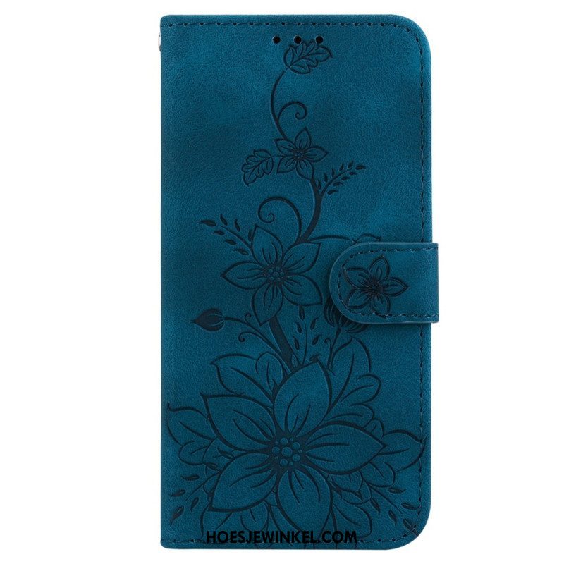 Leren Hoesje voor iPhone 15 Pro Max Met Ketting Bloemenband