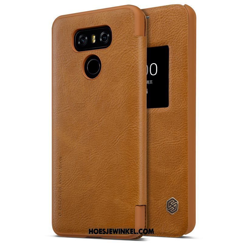 Lg G6 Hoesje Mobiele Telefoon Leren Etui Goud, Lg G6 Hoesje Hoes Folio Braun