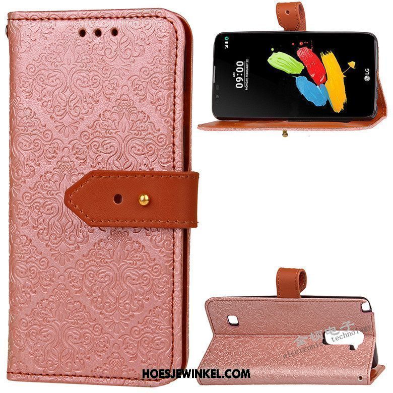 Lg K11 Hoesje Mobiele Telefoon Ondersteuning Leren Etui, Lg K11 Hoesje Roze Rood