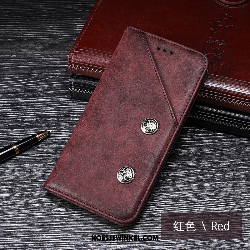 Lg Q Stylus Hoesje Mobiele Telefoon Bescherming Hoes, Lg Q Stylus Hoesje Rood Leren Etui