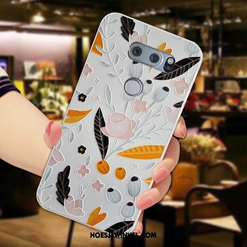 Lg V30 Hoesje All Inclusive Reliëf Geel, Lg V30 Hoesje Siliconen Bloemblaadjes