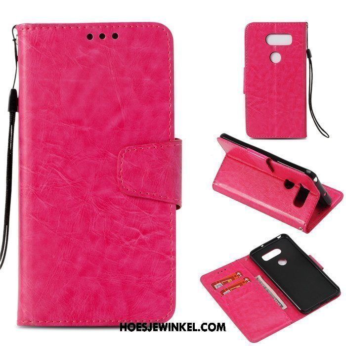 Lg V30 Hoesje Leren Etui Mobiele Telefoon Clamshell, Lg V30 Hoesje Rose Goud Siliconen