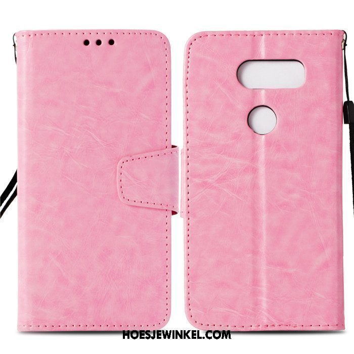 Lg V30 Hoesje Leren Etui Mobiele Telefoon Clamshell, Lg V30 Hoesje Rose Goud Siliconen