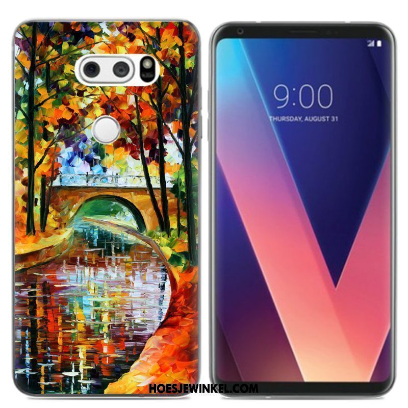 Lg V30 Hoesje Olieverfschilderij Zacht Pu, Lg V30 Hoesje Siliconen Scheppend