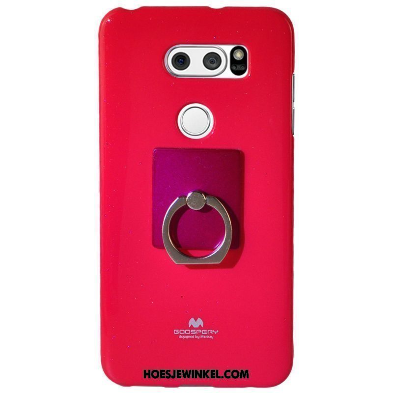 Lg V30 Hoesje Ring Doorzichtig Rood, Lg V30 Hoesje Siliconen Mobiele Telefoon