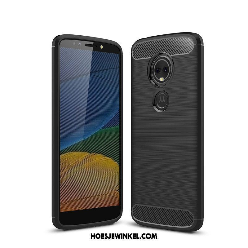 Moto E5 Hoesje Siliconen Bescherming Fiber, Moto E5 Hoesje Zwart Zacht