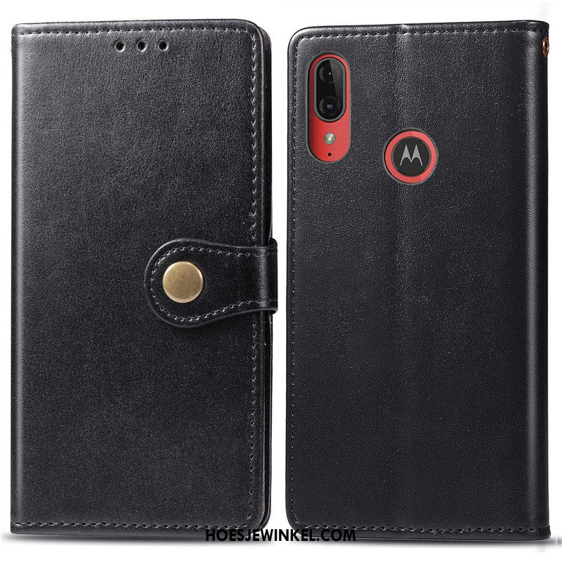 Moto E6 Plus Hoesje Leren Etui Folio Effen Kleur, Moto E6 Plus Hoesje Mobiele Telefoon Rood