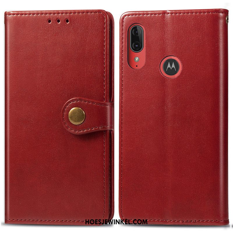 Moto E6 Plus Hoesje Leren Etui Folio Effen Kleur, Moto E6 Plus Hoesje Mobiele Telefoon Rood