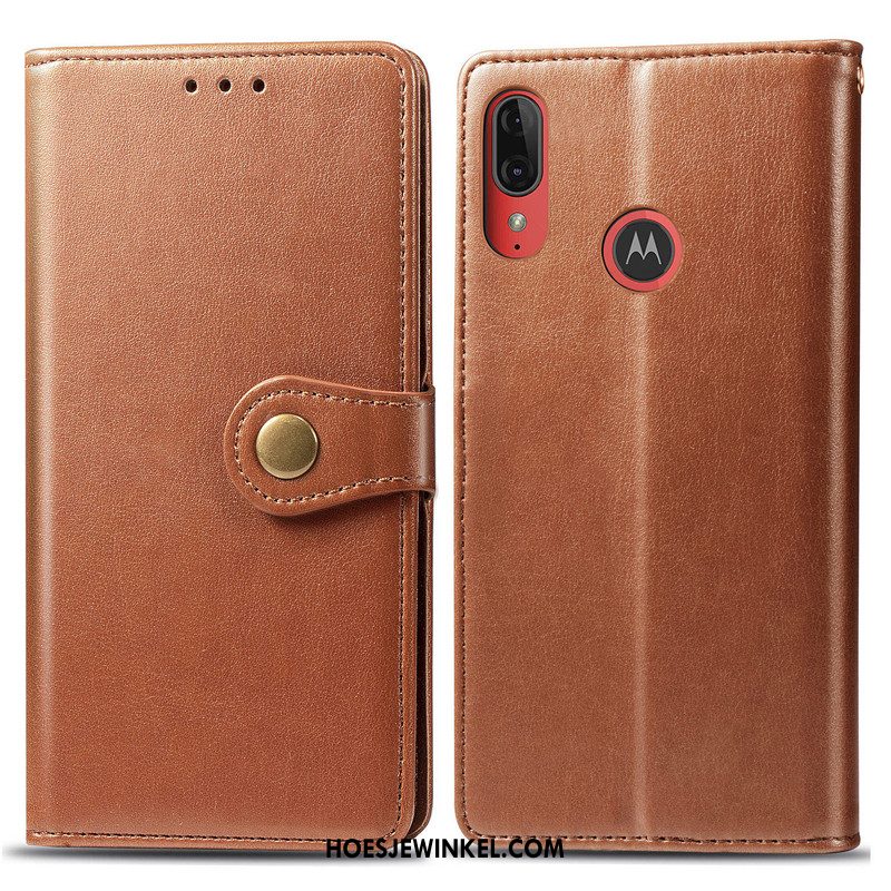 Moto E6 Plus Hoesje Leren Etui Folio Effen Kleur, Moto E6 Plus Hoesje Mobiele Telefoon Rood