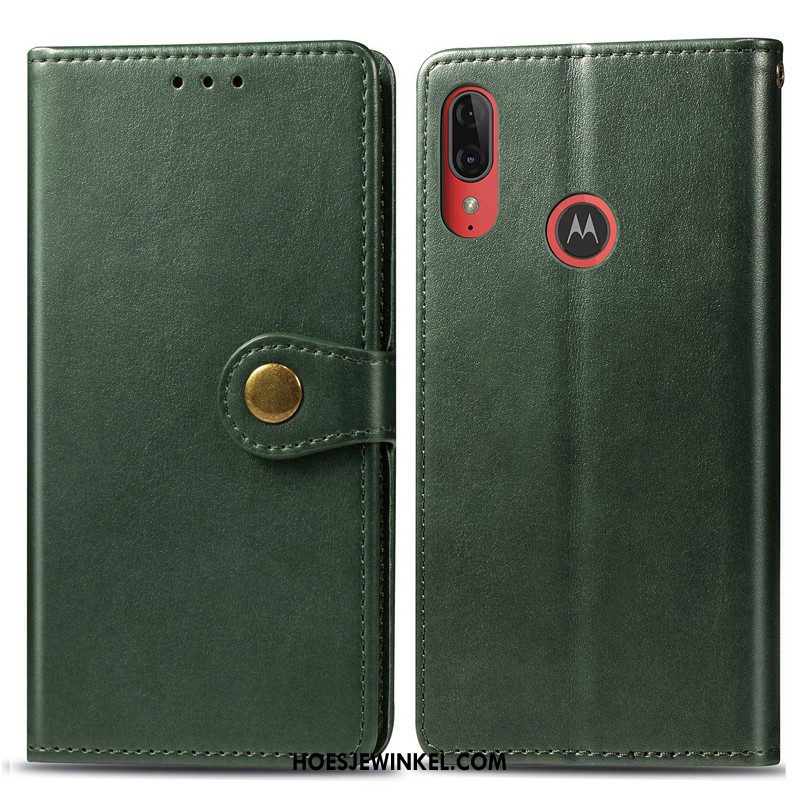 Moto E6 Plus Hoesje Leren Etui Folio Effen Kleur, Moto E6 Plus Hoesje Mobiele Telefoon Rood