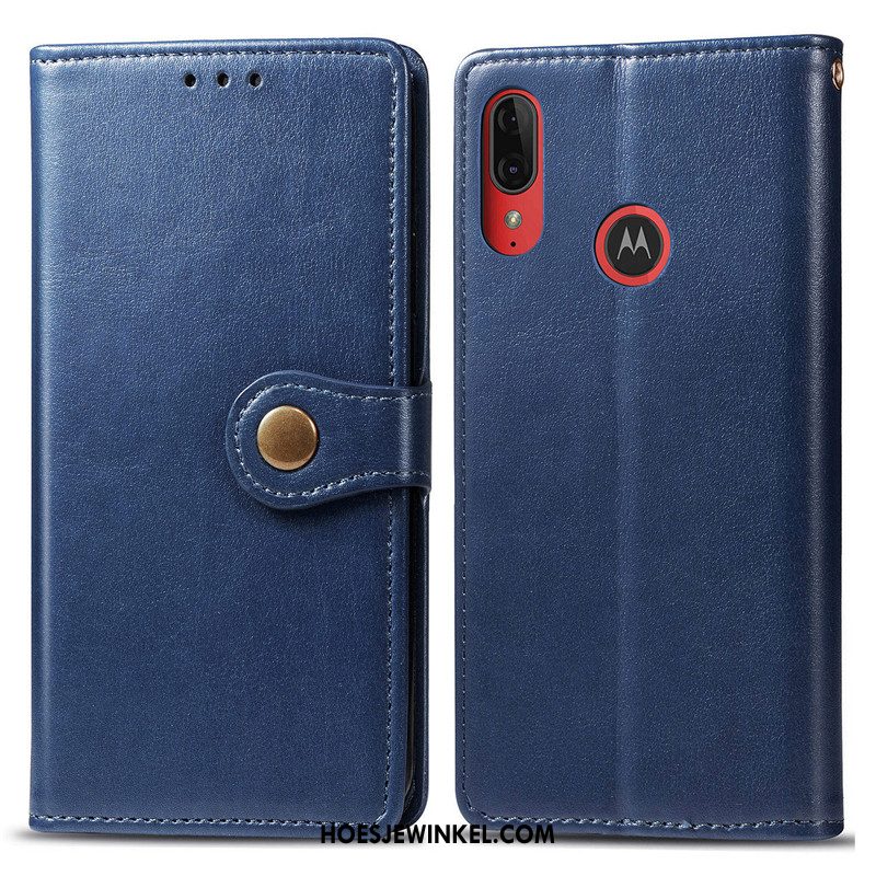 Moto E6 Plus Hoesje Leren Etui Folio Effen Kleur, Moto E6 Plus Hoesje Mobiele Telefoon Rood