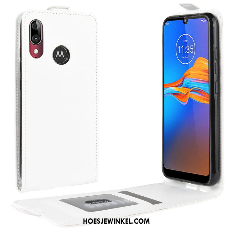 Moto E6 Plus Hoesje Leren Etui Folio Mobiele Telefoon, Moto E6 Plus Hoesje Bescherming Hoes Braun