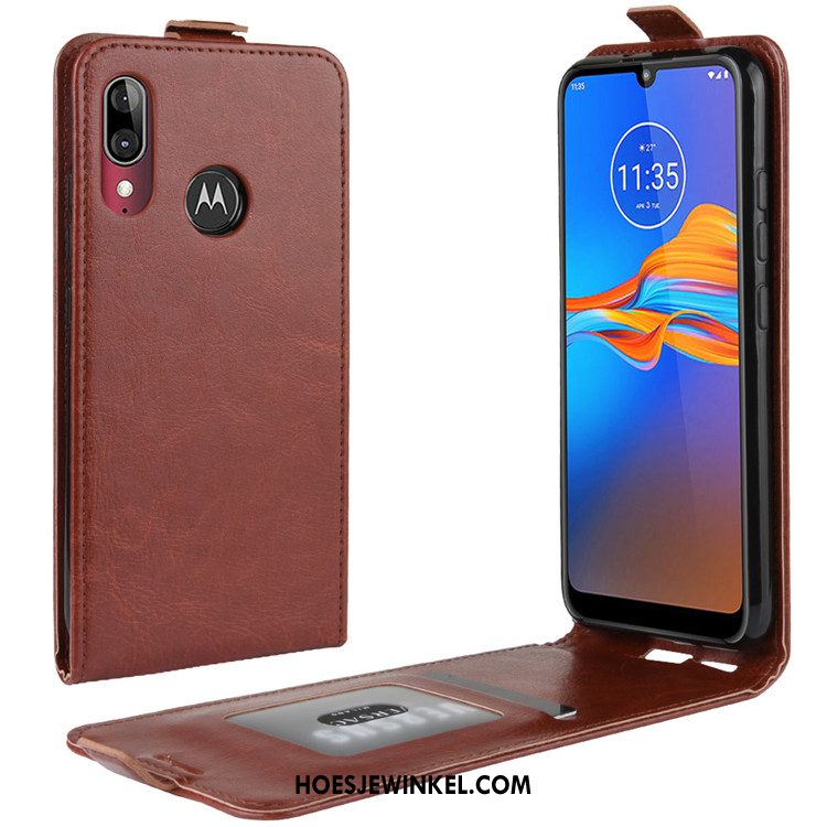 Moto E6 Plus Hoesje Leren Etui Folio Mobiele Telefoon, Moto E6 Plus Hoesje Bescherming Hoes Braun