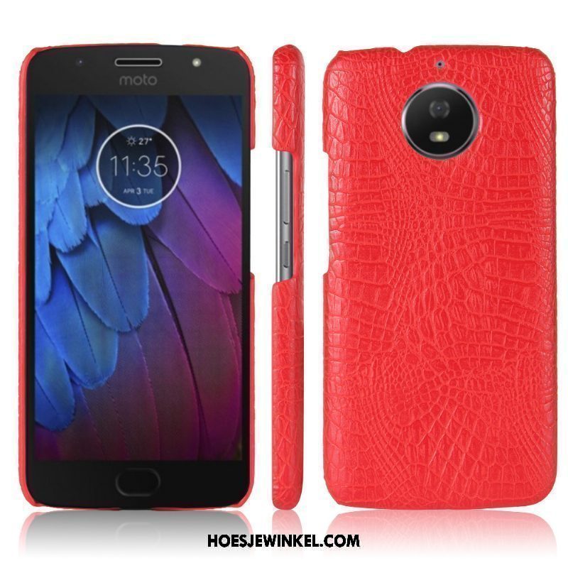 Moto G5s Hoesje Rood Krokodillenleer Mobiele Telefoon, Moto G5s Hoesje Leren Etui Hoes