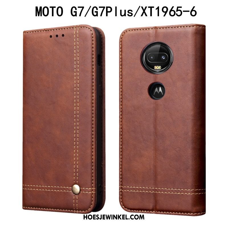 Moto G7 Hoesje Bescherming Hoes Folio, Moto G7 Hoesje Anti-fall Mobiele Telefoon Braun