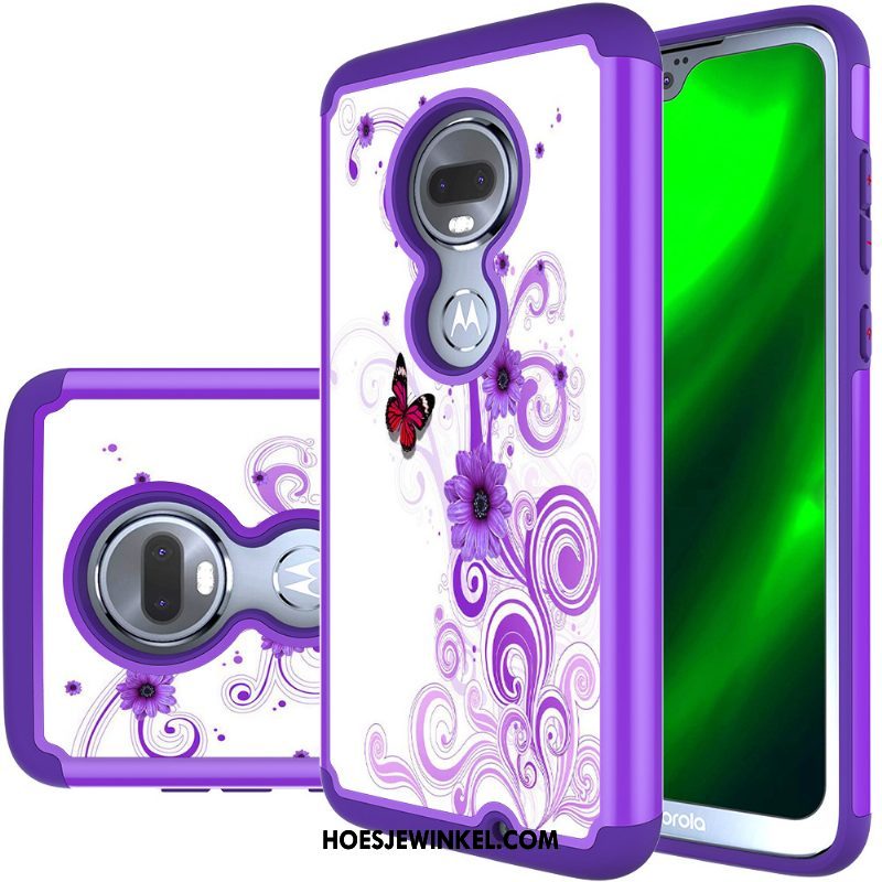 Moto G7 Hoesje Robot Purper Geschilderd, Moto G7 Hoesje Mobiele Telefoon Leer