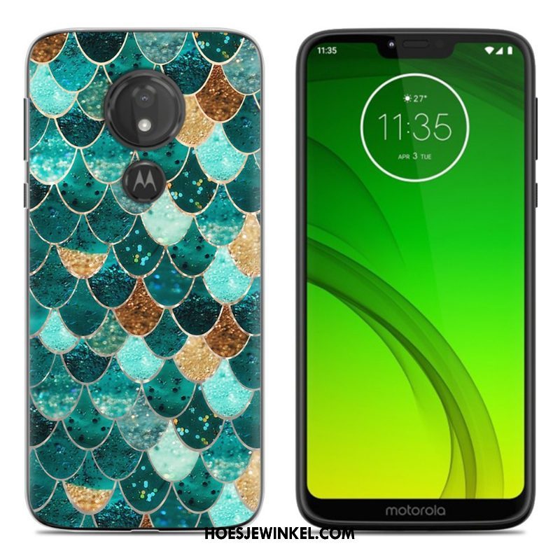 Moto G7 Play Hoesje Zacht Anti-fall Groen, Moto G7 Play Hoesje Bescherming Spotprent